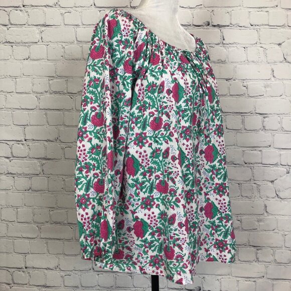 SZ Blockprints Hot Pink Padra Ida Top Size M White Floral - Picture 2 of 9